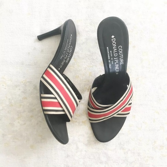 Donald J. Pliner Shoes - Pls Read Donald J Pliner Couture Striped Slides Open Back Heels Red Black Italy